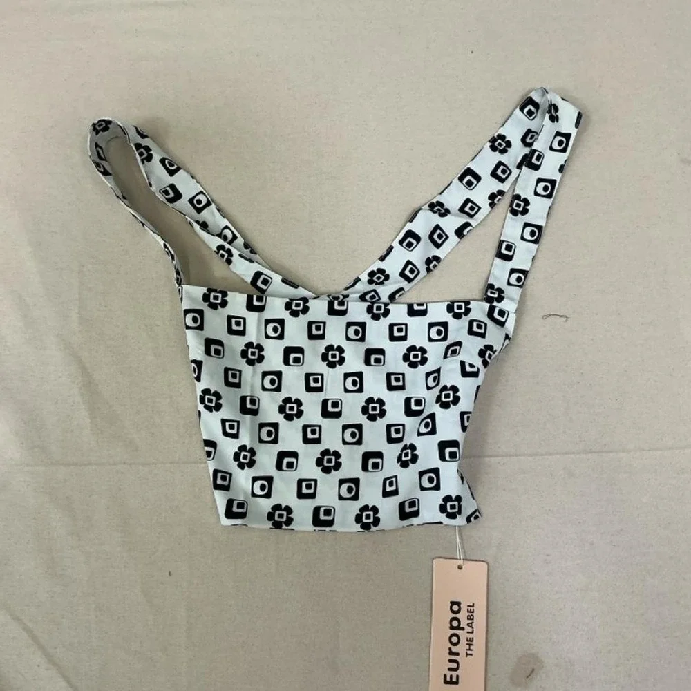 Black‎ & White Retro Print Crop Top